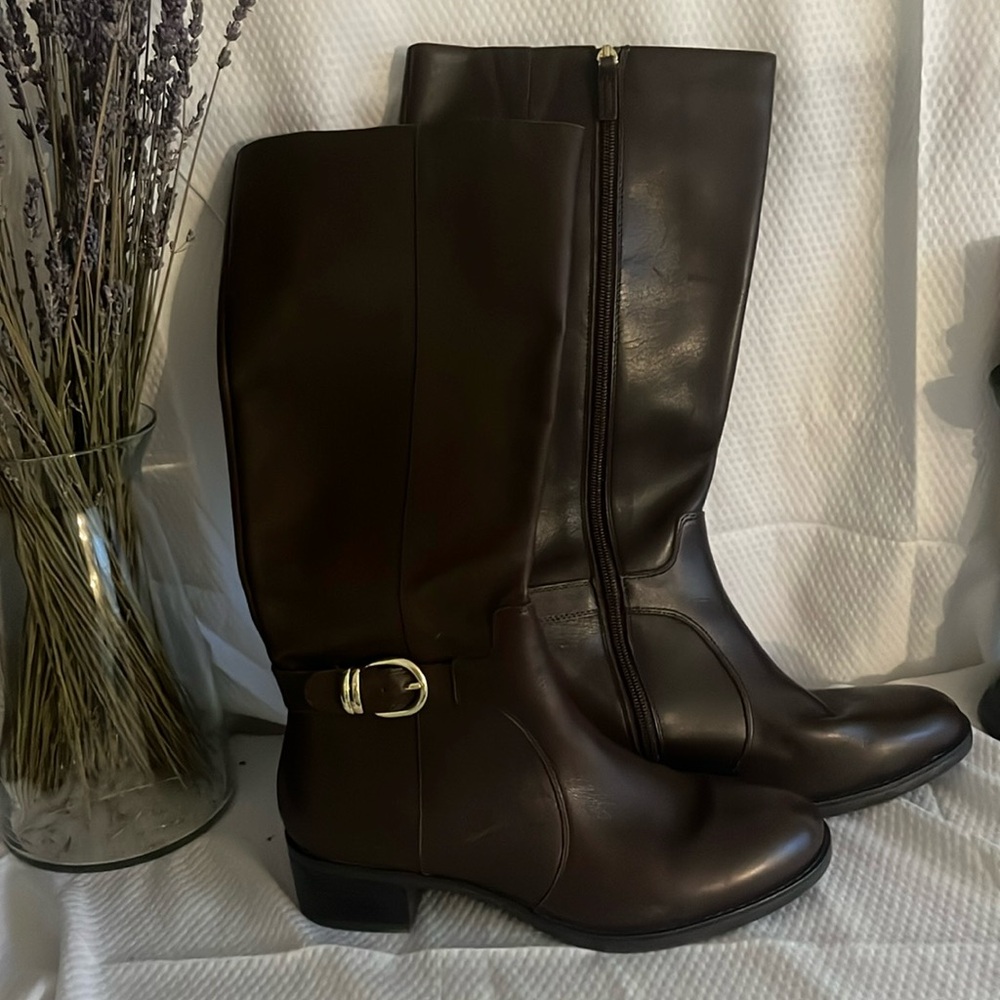Franco Sarto Brown Leather High Calf Boots “Cecily”